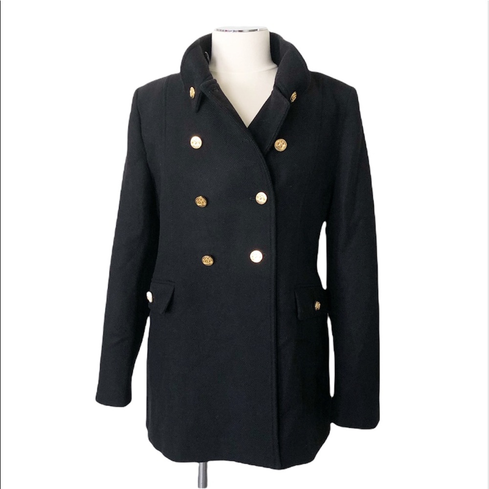 New ZARA Wool Blend Gold Button Coat Black Sz L